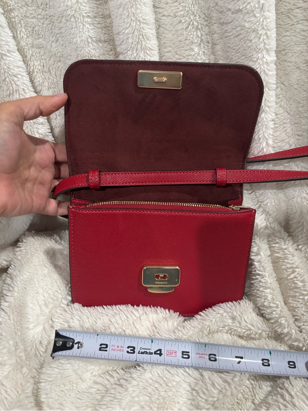 COACH Red Saffiano Leather Crossbody with Gold Logo - Picture 2 of 6